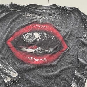 Chaser Gray Long Sleeve Tee with Red Lips Graphic